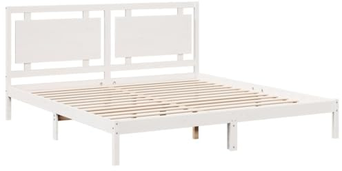 vidaXL Letto in legno massiccio, extra lungo, senza materasso, struttura del letto con rete a doghe, testiera, letto matrimoniale in legno, per camera da letto, bianco, 200 x 220 cm