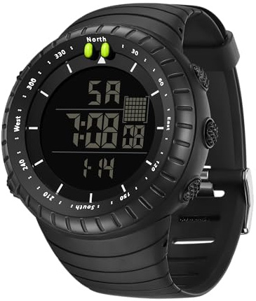 Digitale Herren-Sportuhr, wasserdicht, taktisch, LED-Hintergrundbeleuchtung, Alarm, Datum, Militäruhr, Schwarz