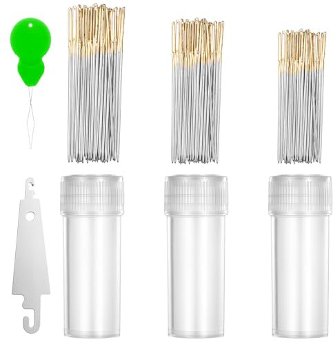90 aghi per punto croce, calibro 22, 24 e 26, aghi con punta smussata dorata, per ricamo a mano, in acciaio inox, in scatola trasparente, con 2 infila ago