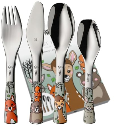 Posate per bambini WMF Forest Friends con incisione del nome - bellissimo set di posate per bambini - regali di battesimo personalizzati con incisione - idee regalo per bambine e bambini dai 3 anni