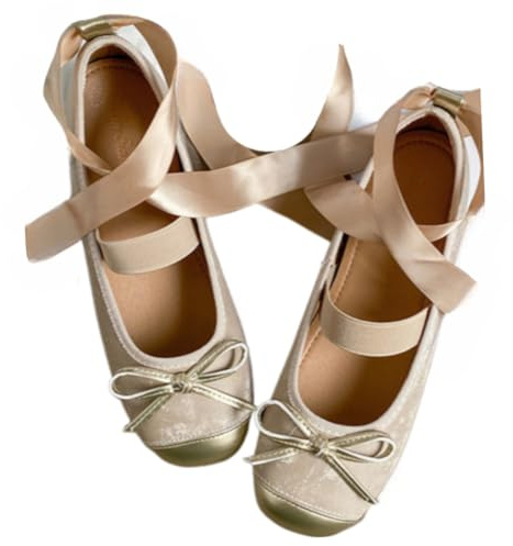 Sneakerina Ballerina Sneaker Shoes Tennis & Racquet Sport Bow Flats Slip on Women Girls - Elegant Athleisure Trending Fashion Cute Casual Comfortable Walking Lightweight Running Standing All Day (Beige,5)