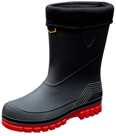 Bottes de pêche imperméables thermiques pour homme et femme, bottes de pluie antidérapantes et réglables avec embout en acier et doublure chaude, Rouge, 41 EU
