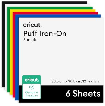 Cricut Heat Transfer Vinyl Sampler, Puff, 30.5 x 30.5cm, HTV Heat Transfer Vinyl, Iron-On Vinyl for Fabric & T-Shirts - Pack of 6 Sheets