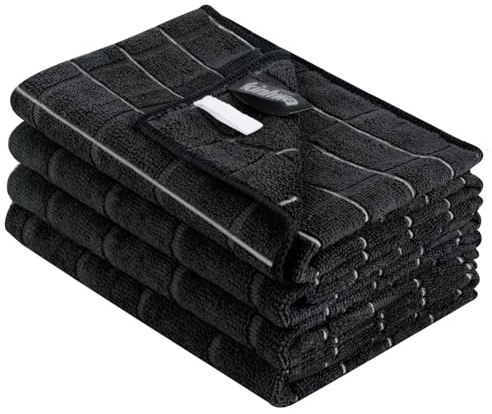KinHwa Mikrofaser Geschirrtücher 45x65 cm 4er Set Schwarz fusselfrei