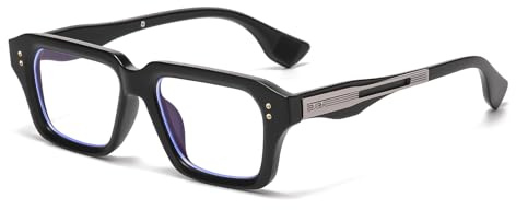 LJCZKA Square Blue Light Blocking Glasses for Women Men Rectangle Thick Frame Computer Gaming Anti Eyestrain Headache Eyeglasses (Black Silver)