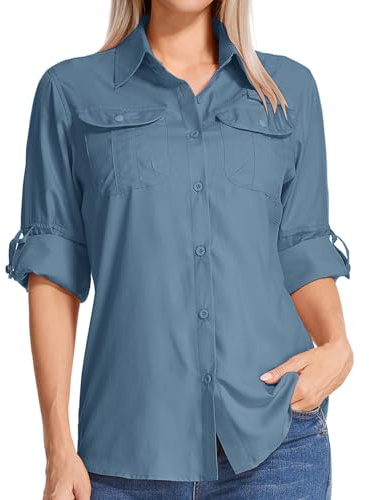 Jogwits Chemise pour Femme Manches Longues Protection UV UPF 50 | Chemises de randonnée Femme, Vêtement Safari Manches Longues, Respirante & Séchage, Idéale pour Trekking, Pêche, Golf