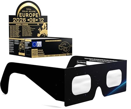 Absolute Eclipse Orbiter Solar Eclipse Glasses Bulk Wholesale – ISO 12312-2 testade & CE-certifierade – EU-tillverkare – 50-PACK klassrumspaket – 2026 Eclipse Europe