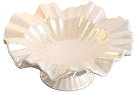 SONGYL-20249 Ciotola for frutta con bordo arricciato, piatto da portata in ceramica lucida for spuntini, decorazione tavola for cucina e soggiorno Organizzatore per Frutta(Bianco)