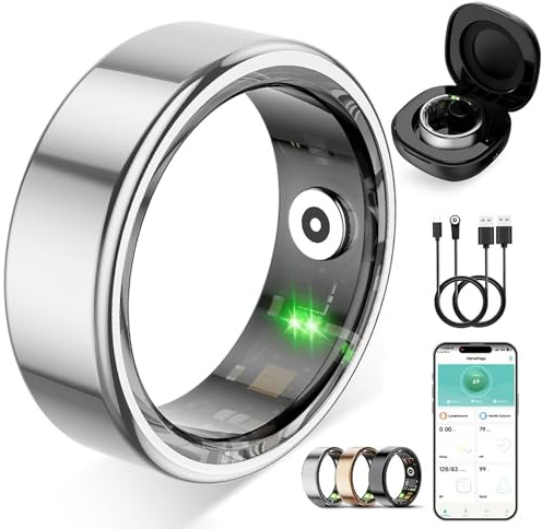 ZBNMY Smart Ring for Women Men,Fitness Tracker Ring with Heart Rate, Sleep Monitoring, Blood Oxygen, Step Counting for iOS and Android, No Subscription Fee,Waterproof(Silver, 10)