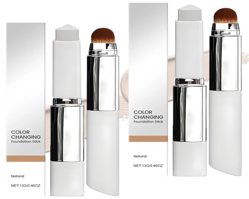 XEERUN 2PCS Color Changing Foundation Stick, 2 En 1 Fond de Teint Stick avec pinceau, Full Coverage Concealer, Rème de Recouvrement Légère Longue Durée, pour Tous Les, Peau Foncée