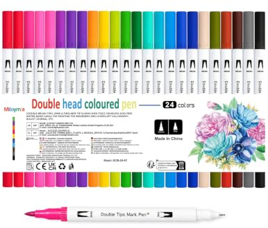 Mitoymia 24 Dual Tip Colouring pens,Colouring Books for Felt Tips for Adults coloured drawing brush pens art pens Set markers
