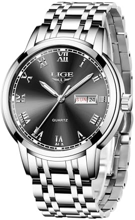 LIGE Montre Homme Quartz Étanche Calendrier Lumineux | LIGE Montre Homme, Quartz Analogique, Acier Inoxydable 3ATM Étanche, Aiguilles Lumineuses Calendrier, Classique Business