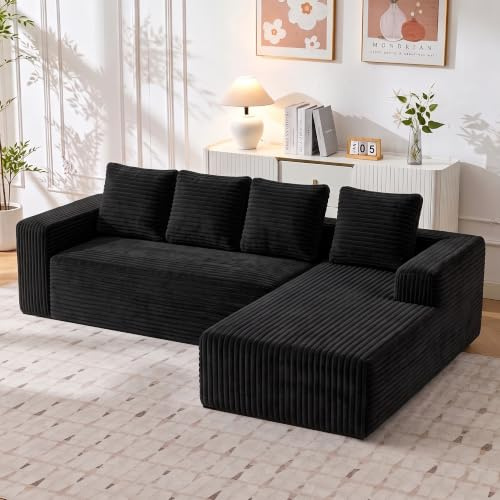 luckdect 261cm Canapé d'angle en L, 4 Places, pour Salon et Appartement, Canapé Modulaire avec Méridienne, 4 Coussins, Canapé Compressé en Velours Côtelé