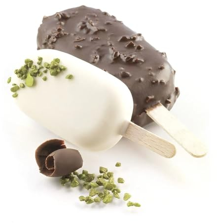 silikomart | Set Stampi in Silicone per Gelati GEL01 CLASSIC, Composizione set 2 Stampi in Silicone, 50 Stecchi in Legno Alimentare, 1 Ricettario, Antiaderente, Easy Ice Cream, 93 x 48 mm, h 25 mm, Volume 180 ml, Made in Italy