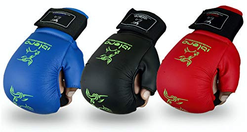 Islero Karate-Sparring-Handschuhe aus Polyurethan, Gel-Handschuhe für MMA, Judo Taekwondo, Jiu-Jitsu, Kampfsport, blau, S