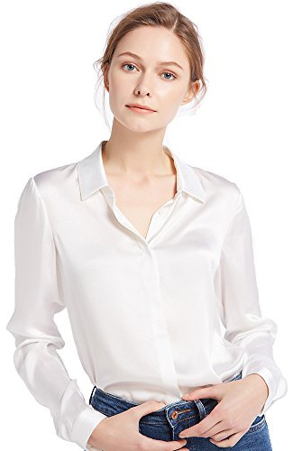 LilySilk Womens Pure Silk Shirt Ladies Button Down Classic Blouse Tops with Point Collar and Hidden Placket for Casual Business Multiple Occasions