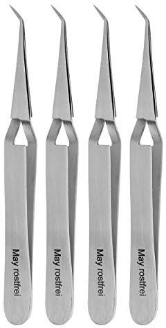Lot de 4 pincettes à souder – pince à épiler industrielle – pince à épiler technique – fine – Pointe coudée – Acier inoxydable