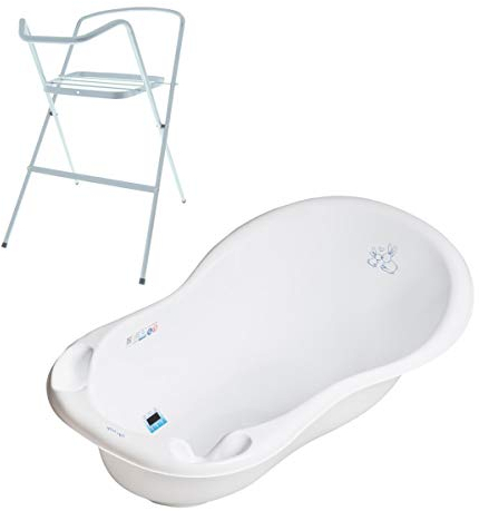 Baignoire bébé thermomètre Blanc Lapin 102 cm + Pied