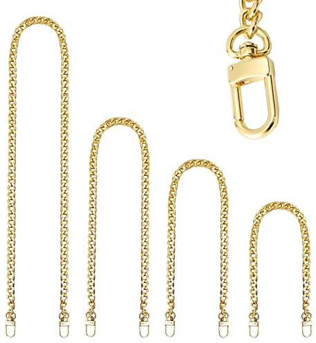 4 Piezas Correas Cadena Bolso, Cadenas Metal Correas Hombro, Bolsa Cadena Repuesto Metal, Reemplazo Accesorios para Bandoleras, Bolsos, Monederos (Dorado, 40cm, 60cm, 80cm, 120cm)