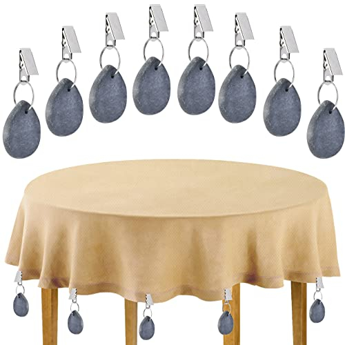 DODUOS 8 Stück Tischdeckenbeschwerer Naturstein Tischdecken Beschwerer Draußen mit Stahl Klammer, Tischdeckenbeschwerer mit Clips für Familie PartyCamping/Hochzeit/Garten