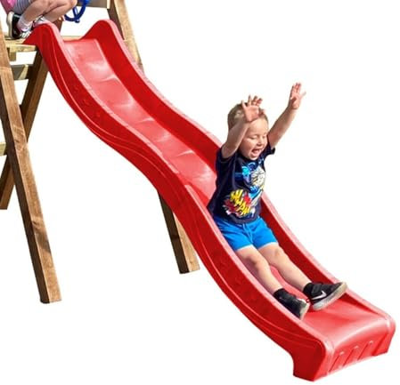 8ft Childrens Plastic Wavy Slide for Kids Outdoor Climbing Frame Heavy Duty Garden Water Slide (RED)