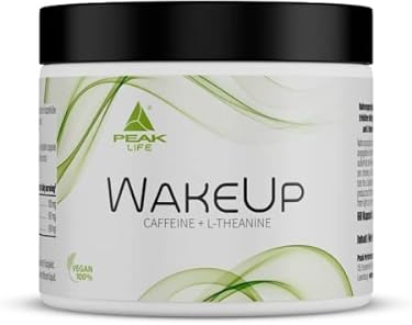 PEAK WakeUp - 60 Kapseln I 30 Portionen I 100 mg Koffein + 100 mg L-Theanin aus Grüntee Extrakt pro Kapsel I als Wachmacher für Energie & Konzentration und Kaffee-Ersatz