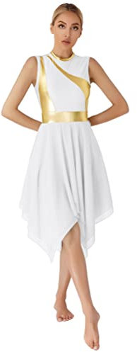 YOOJIA Damen Glänzend Metallic Tanzkleider Ballettkleid Eiskunstlauf Kleider Ärmellos Ballettanzug Tanzkleidung Tango Salsa Lateinkleid Weiss S