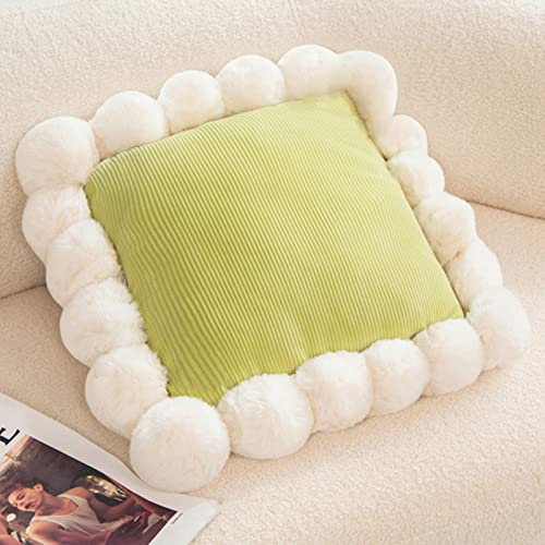 Boho Kissen mit Pompoms Dekokissen mit Quasten Couch Sofa Kissen Stuhl Sitzkissen Plüschkissen Für Sofa Betten (Quadratisch,Grün)