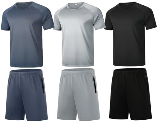 RPOVIG Shirts Shorts Workout Set:Men's 3 Pack Clothes Short set outfits Gym Active Athletic Basketball