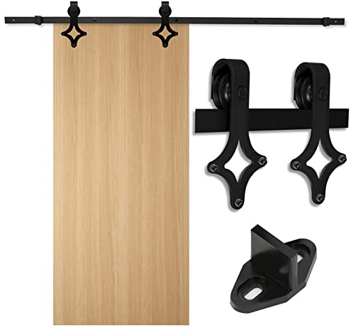 Eulenke - Kit complet de quincaillerie pour porte coulissante - Système pour portes en bois et pliantes - 200 cm Noir - Grand rail de guidage