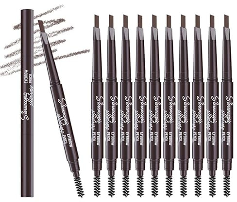 Berinist 12pcs Dark Brown Waterproof Eyebrow Pencils for Women, Retractable Dual-End Eye Brow Pencil with Brush, Triangular Tip Design, Easier to Define and Fill in Eyebrows for Natural Brow Shape