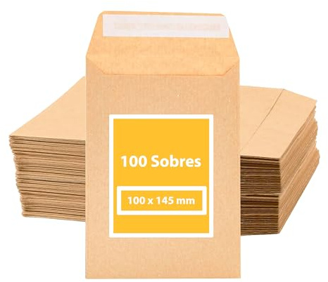100 Sobres de Papel Kraft, Marrón 100 x 145 mm Tira de Silicona para Invitaciones Sobres Pequeños Bolsitas de Regalo de invitados de Boda para joyas o semillas (100 Unidades, 100 x 145 mm)