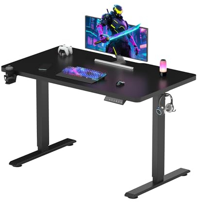 SANODESK Electric Standing Desk 110x54 cm Gaming Desk One Piece DeskTop, Sit Stand Table, Heightn Adjustable Electric Desk with Memory and Sedentary Reminder Function, Black