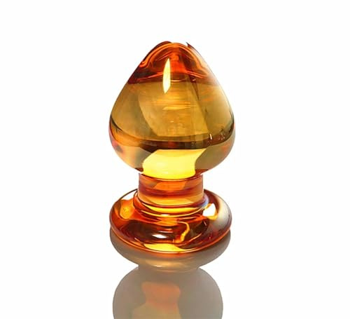 Anal Butt Plug 55mm Crystal Anal Plug Masturbator Ball Large Glass Anal Bead Fake Penis Adult Masturbating Sex Toys for Women Men Gay(Yellow)