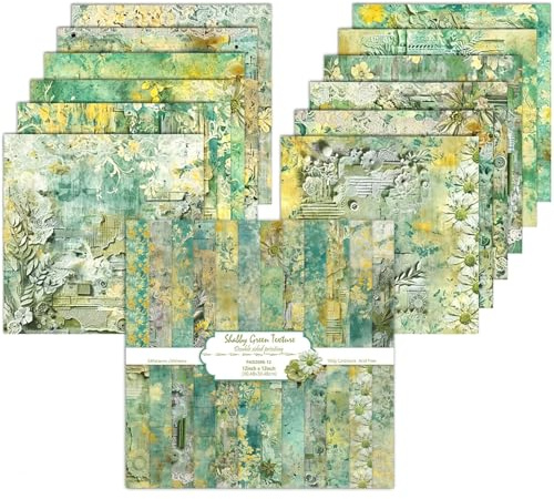 Papiers Décoratifs Double face, 24 Feuilles pour Scrapbooking, 30,5 x 30,5 cm, Fournitures de journal intime, Old Lace à Motif Papier de Cartonné pour Journal Album de Bricolage (Vert, 12 Inch)