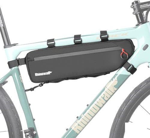 Rhinowalk Sacoche de cadre de vélo étanche pour tube supérieur avec compartiments latéraux, porte-pompe, guide-câbles, réfléchissante pour VTT, vélo de route, gravel (noir 2,7L)