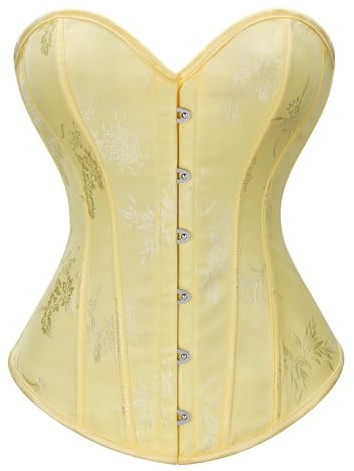 WERFORU Corsetto bustier da donna con busto intero, top corsetto, corsetto da donna gotico vintage, corsetti bustier per carnevale, Halloween, giallo., S