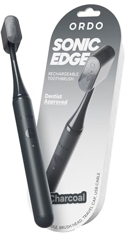 ORDO Sonic Edge Rechargeable Electric Toothbrush for Adults, Compact Sonic Toothbrush with USB-C, 6+ Weeks Battery, Travel Cap, 1 Brush Head & Cable (Charcoal)