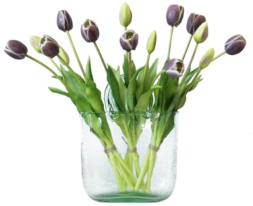 DUYONE 15 st konstgjorda tulpaner, mjuk känsla. realistiska latextulpaner, bukett, för hem, kontor, bröllopsfest, trädgårdsdekor, falska blommor för matbord, vardagsrum, vår-A, mörk plommonlila