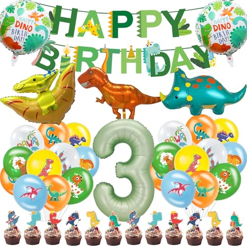 Fizdoqg Decoracion Cumpleaños Dinosaurios 3 Años, Globos Dinosaurios