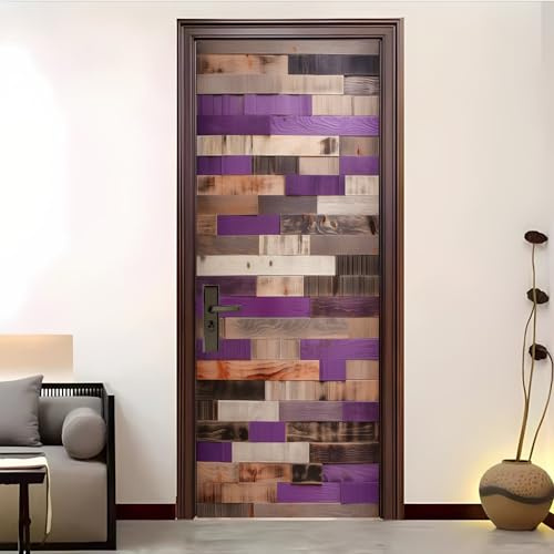 Adesivi Per Porte Rimuovibile Senza Residui 82x200 cm Strisce Geometriche In Legno 3D Pvc Impermeabile Autoadesivo Adesivo Porta, Di Colore Chiaro Poster per Porta per Decorazione Casa