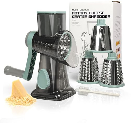 Auraganize Cheese Grater Hand Crank, Stainless Steel Cheese Shredder with Strong Suction Base, Rotary Grater for Carrots, Potatoes, Vegetables and Fruits, Easy to Clean