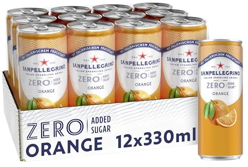 San Pellegrino Orange Zero Added Sugar, Orangen-Limonade mit 9,5% Fruchtsaft, ohne Zuckerzusatz, 12er Pack (12 x 330ml) Einweg-Dosen