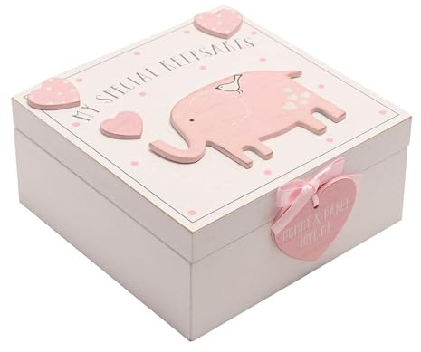 ukgiftstoreonline Baby Girl wooden Memories Keepsake Box Vintage Style, Pink
