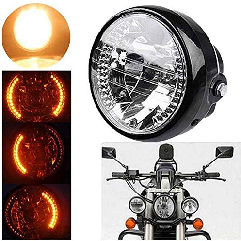 Krtopo 35W Motorrad Scheinwerfer mit Blinker Universal 7 Zoll Halogen Frontleuchte