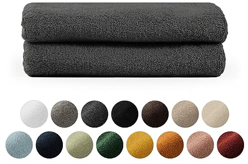 Blumtal Premium Frottier Handtücher Set 2 teilig 100% Baumwolle - Oeko-TEX zertifiziertes Towel 2X (50x100 cm) - Ultra saugstarkes Frottier Handtücher Set waschbar °60 - Handtücher Anthrazit