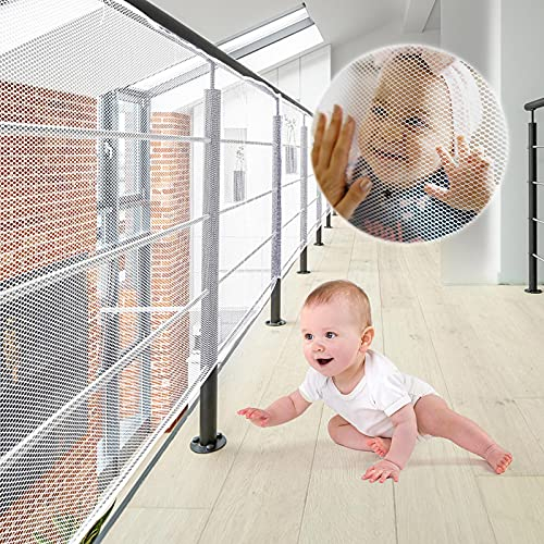XiYee Treppen Schutznetz, 3 Meter Geländer Sicherheitsnetz, Treppenschutznetz für Kinder, Baby Balkonnetz, Treppenschutznetz Baby, Safety Net (White)