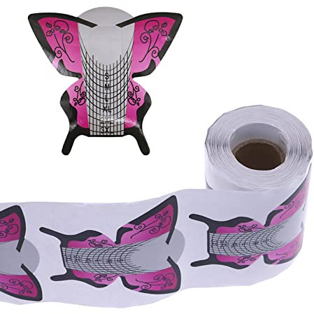 DBOO 50 Pack Nail Forms Nail Art Tips Extension Forms Butterfly Nail Art Forms Sticker Acrylic Extension Guide Tips Nail Extension Stickers Stencil Manicure Tools, Pink