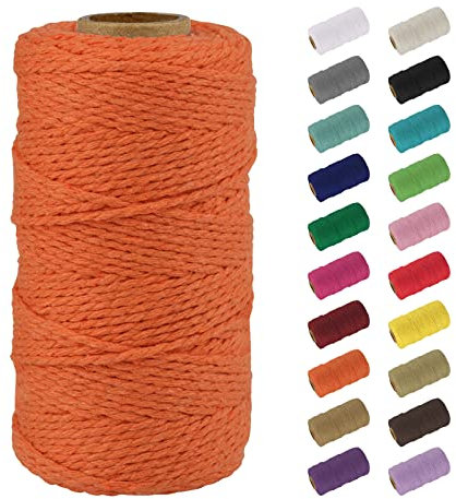 Uiopa Macrame Corde 2mm x 100m, Naturel Fil Macramé Fil de Coton Ficelle Corde, DIY Cordelette pour Tressée, Tapisserie de Plante, Tenture Murale, Cadeau Décoration, Emballage (Orange)