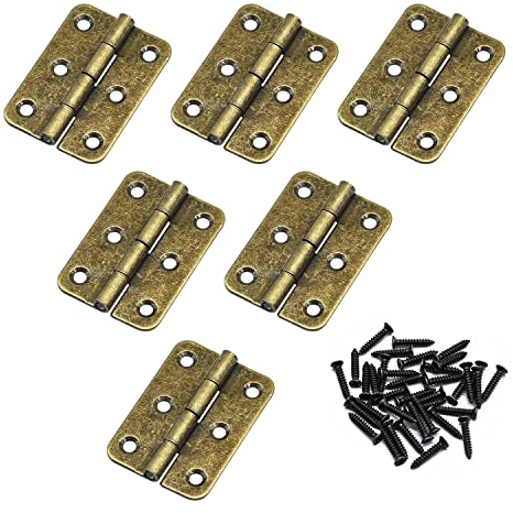 JJWNMLL Lot de 6 charnières de porte rétro pliables de 5,1 cm - Charnières de porte en bois épais avec 38 vis de charnière antiques pour quincaillerie, armoire, porte, tiroir etc. (bronze antique)